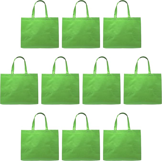 DISCOUNT PROMOS Jumbo Sized Tote Bags Set of 10, Bulk Pack - Reusable Grocery Bags, Shopping Bags, Promotional Item Totes for Women - Lime Green
