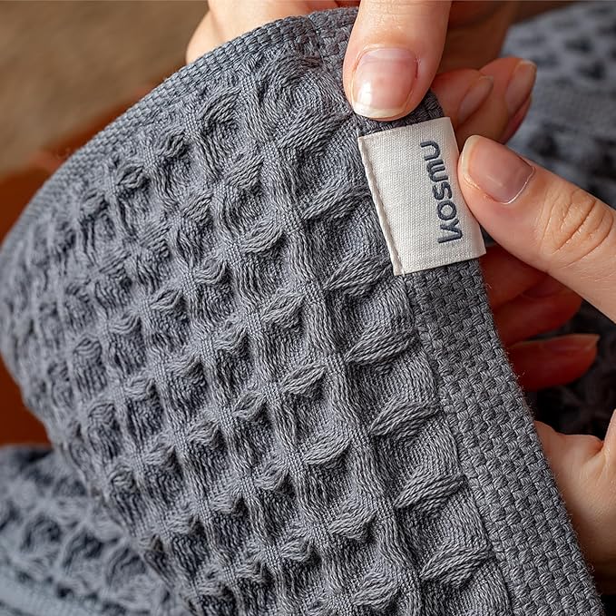 Luxury Japanese Cotton Silk Waffle Bath Towel | Plush, Absorbent, and Quick Dry (Smoke Grey, Face Towel (6 Pack))