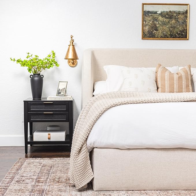 12 Inch Tall Black Ceramic Vase, with 5 Branches of 25 Inch Faux Artificial Vibrant Greenery Stems Set, Textured Minimalist Jug, Fake Stem Plants, Decorative Farmhouse, Console Table Centerpiece Decor