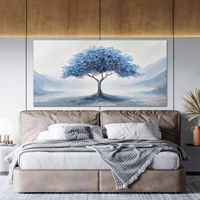 Canvas Wall Art Decor Wall Art Pictures for Living Room Abstract Canvas Art Wall Decor Tree of Life Wall Art Prints Blue White Wall Art Decorations Artwork for Walls Bedroom Home Decor 20" X 40"