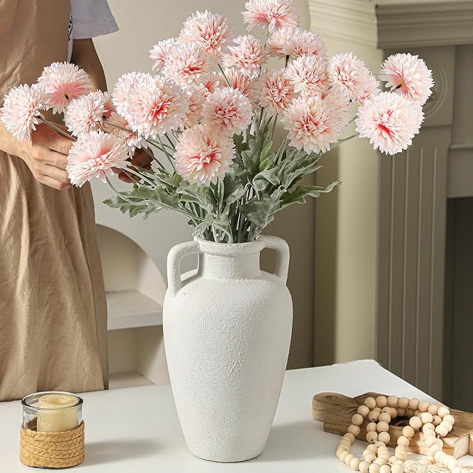 Large Ceramic Vase - 11.41 inch Tall Rustic Vase with 2 Handles, Decorative Flower Vases for Home Decor, Living Room Shelf Decor, Table Office