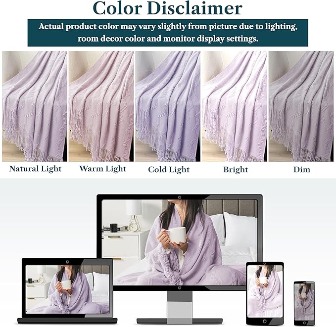 PAVILIA Lavender Purple Knit Throw Blanket for Couch, Twin Bed, Soft Knitted Farmhouse Sofa Throw for Living Room, Lightweight Decorative Summer Blanket for Chair, Outdoor Textured Boho Blanket, 60x80