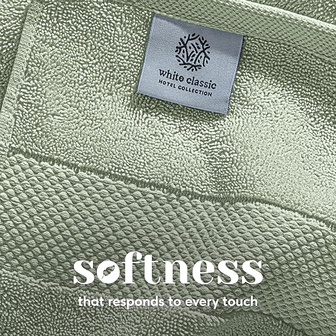 White Classic Luxury Bath Towel Set of 8 Pieces - 100% Turkish Cotton Highly Absorbent Towels for Bathroom, 2 Luxury Bath Towels 700GSM, 2 Hand Towels, 4 Washcloths, Green