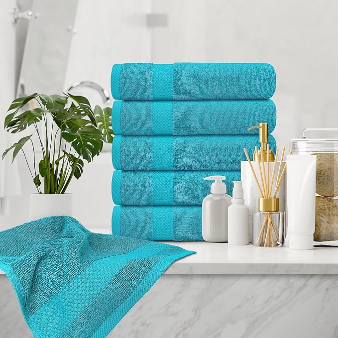 White Classic Luxury Aqua Hand Towels - Soft 100% Turkish Cotton | Highly Absorbent Hotel spa Bathroom Towel Collection | 16x30 Inch | Set of 6