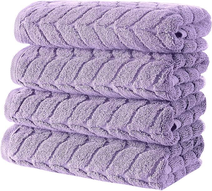 BAGNO MILANO Turkish Bath Towels, Soft Plush Jacquard Luxury Bath Towels, Quick Dry Towel Set (Lavender, 4 Pcs Hand Towel Set)