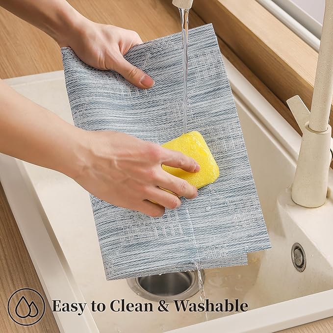 Leetaltree Alice Blue Placemats Set of 6 - Heat Resistant Non-Slip Place mats for Dining Table, Washable Durable PVC Vinyl Woven Table Mats（Jacquard Blue, 6）