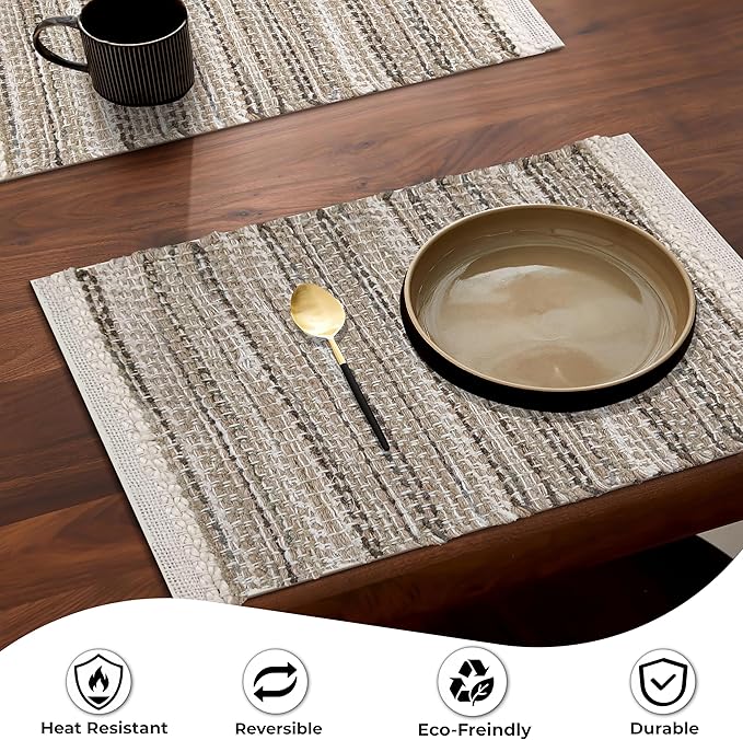 Hausattire Woven Table Placemats Set of 4 - Olive Green Christmas Jute Outdoor Table Mats for Kitchen Dining Decoration |Heat Resistant Farmhouse Dinner Placemat for Thanksgiving Decor |13x19 Inch