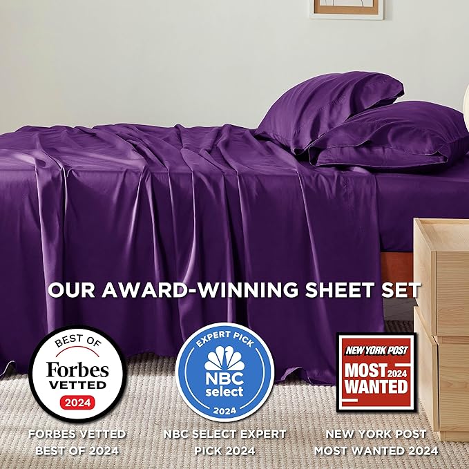 Bedsure Full Size Bed Sheets, Cooling Sheets, Rayon Derived from Bamboo, Breathable & Soft, Deep Pocket Up to 16 Inches, Hotel Luxury Silky Bedding for Hot Sleepers, Plum