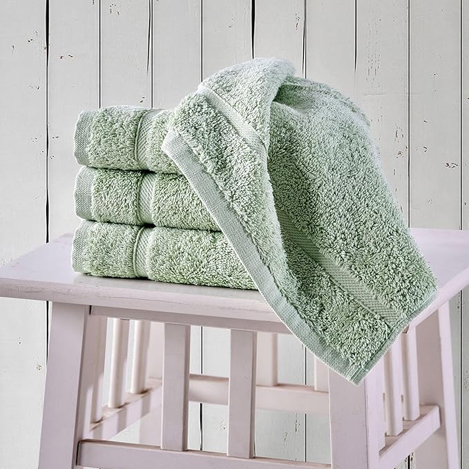 Hammam Linen Washcloth Set Premium Original Turkish Cotton, Hotel Quality for Maximum Softness & Absorbency for Face, Hand, Kitchen & Cleaning (Green, Washcloth Set, 13 in X 13 in)