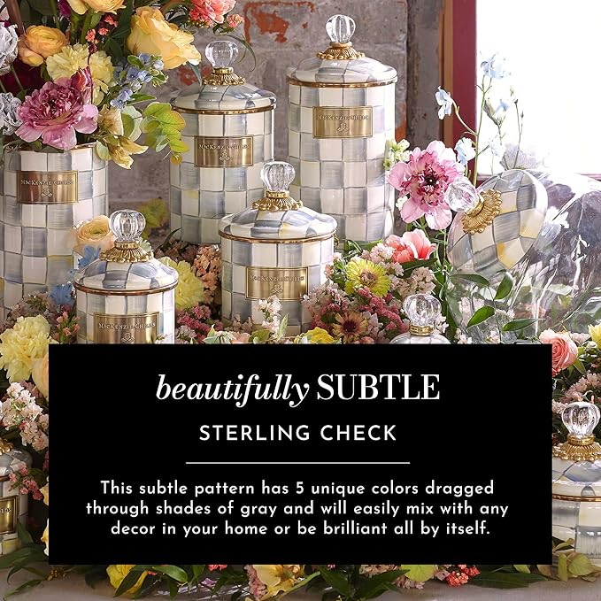 MACKENZIE-CHILDS Enamel Everyday Bowl, Serving Bowl for Entertaining, Extra-Small, Gray-and-White Sterling Check, Set of 1