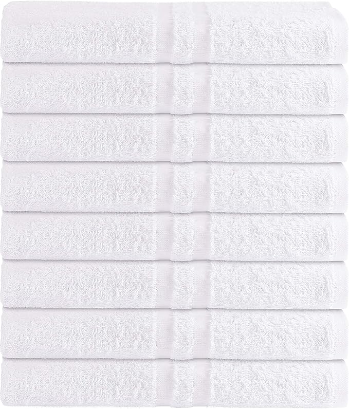 GREEN LIFESTYLE Luxury Bath Towel - White Large Bath Towels Pack for Spa, Gym, Bathroom, Hotel - 86% Cotton 14% Polyester -Super Soft, Thick and Absorbent 24 x 50 Bulk Bath Towel - (8-Pack)