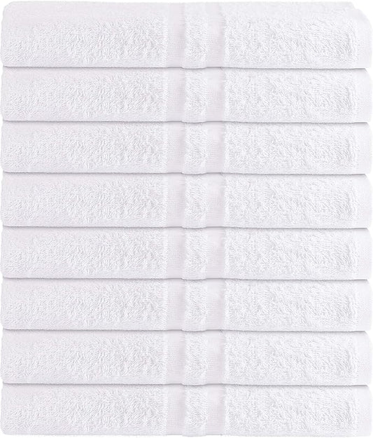 GREEN LIFESTYLE Luxury Bath Towel - White Large Bath Towels Pack for Spa, Gym, Bathroom, Hotel - 86% Cotton 14% Polyester -Super Soft, Thick and Absorbent 24 x 50 Bulk Bath Towel - (8-Pack)