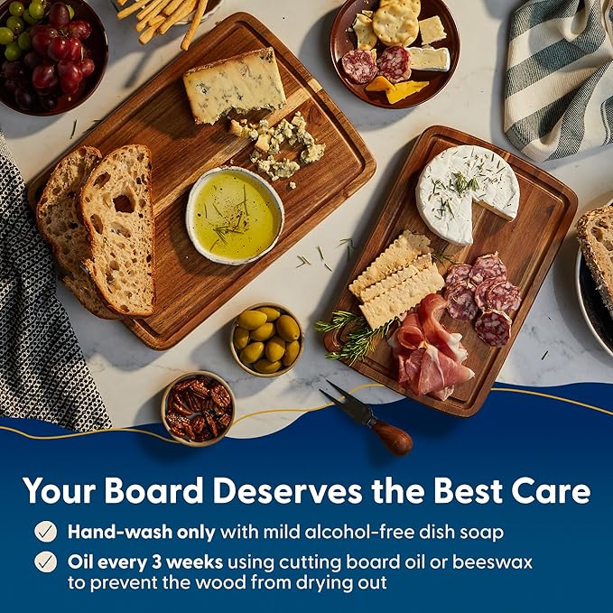 Set of 2 Sonder Los Angeles Acacia Wood Cutting Boards with Juice Groove, Gift Box Included - Small & Medium Sizes: 14x10x1in & 12x8x1in. Ideal for Meat, Vegetables, and Organic Produce Sustainable