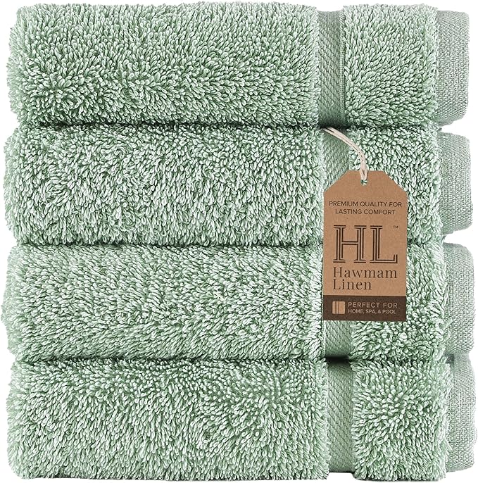 Hammam Linen Washcloth Set Premium Original Turkish Cotton, Hotel Quality for Maximum Softness & Absorbency for Face, Hand, Kitchen & Cleaning (Green, Washcloth Set, 13 in X 13 in)