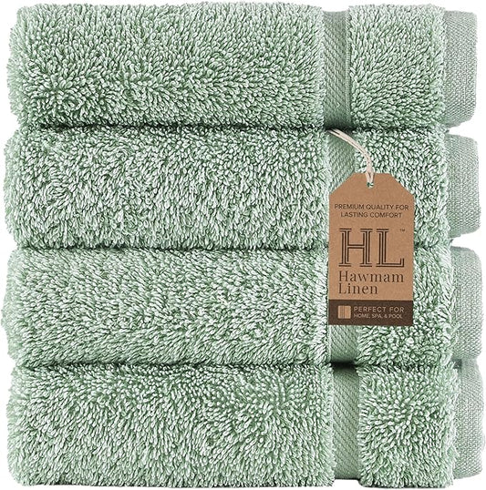 Hammam Linen Washcloth Set Premium Original Turkish Cotton, Hotel Quality for Maximum Softness & Absorbency for Face, Hand, Kitchen & Cleaning (Green, Washcloth Set, 13 in X 13 in)