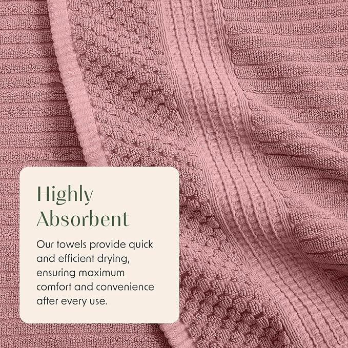 Springtree Home 100% Cotton Bath Towel Set of 4 | Super Soft & Absorbent with Quick-Dry Fibers | 4 Bath Towels | Textured and Durable Cotton | Krista Collection - Bridal Rose
