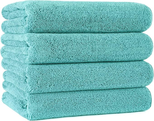 POLYTE Microfiber Quick Dry Lint Free Bath Towel, 57 x 30 in, Pack of 4 (Aqua)