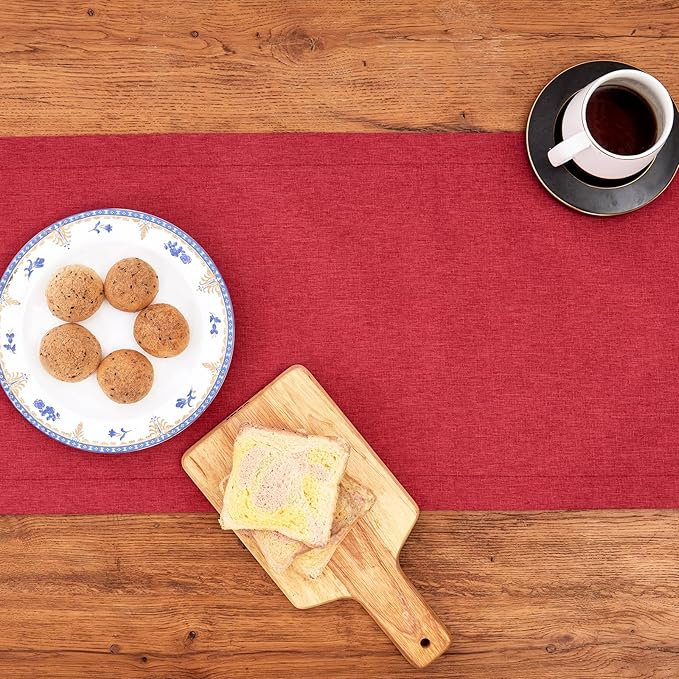 Mebakuk Linen Farmhouse Table Runner Large Burlap Style Soft and Waterproof Decorative Fabric Runner for Outdoor Wedding and Dinner (14 x 48 Inch, Red)