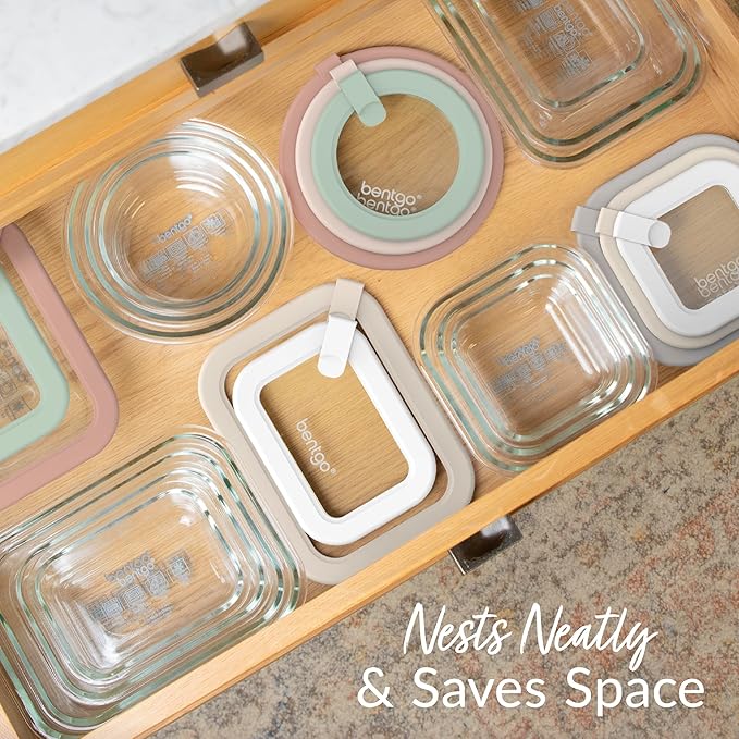 Bentgo Signature Leak-Proof Glass Food Storage - 12-Piece Set, 1-Compartment Meal Prep Plastic-Free Containers, Airtight Glass Lids, BPA-Free, Microwave, Freezer, Oven, Dishwasher Safe (Desert Sage)