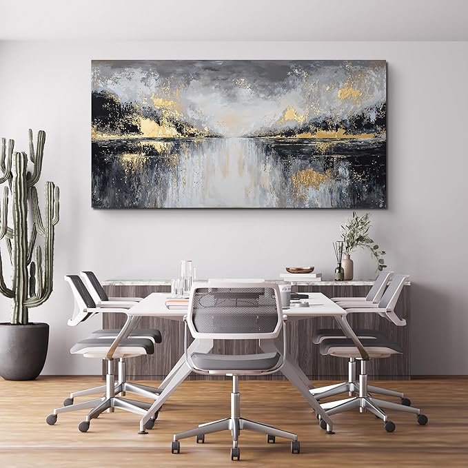 YISXINOAG Modern Canvas Wall Art Large Abstract Wall Decor Large Wall Art for Living Room Black and Gold Canvas Prints Abstract Art Modern Home Decor on Bedroom Ready to Hang Size 29"X58"