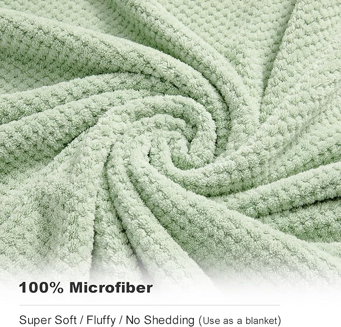 8-Piece Bath Towel Set, 2 Extra Large Bath Towel Sheets, 2 Hand Towels and 4 Washcloths - Highly Absorbent Quick Dry Microfiber,Ultra Soft Towel Set for Bathroom, Waffle Weave Design, Pack of 8, Green