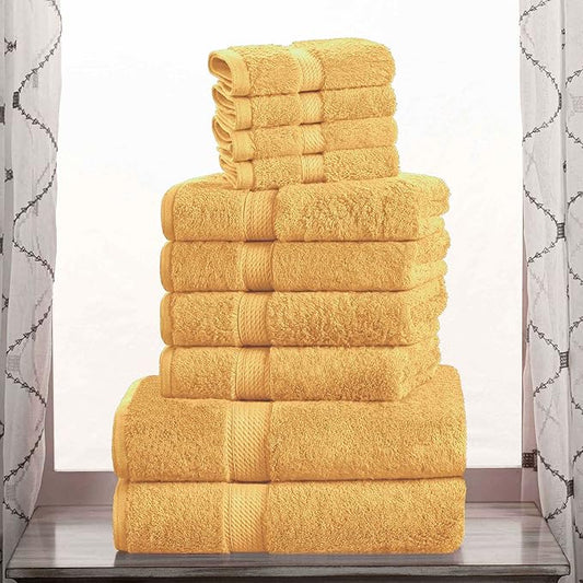BLUENILEMILLS Madison Egyptian Cotton Towels, Towel Set for Bathroom, Shower, Hotel, Plush, 900 GSM, Highly Absorbent and Ultra-Soft Towels, Bath Essentials, 10 Piece Assorted Towel Set, Gold