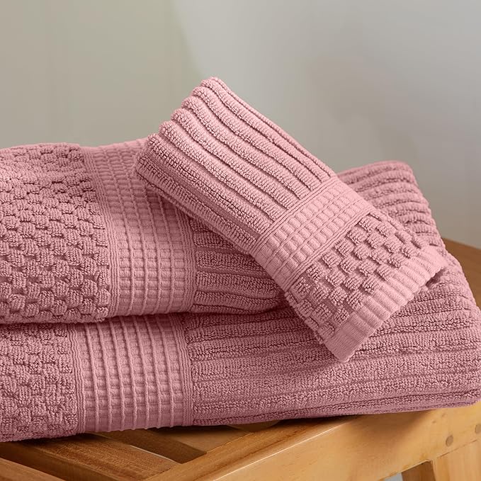Springtree Home 100% Cotton Bath Towel Set of 4 | Super Soft & Absorbent with Quick-Dry Fibers | 4 Bath Towels | Textured and Durable Cotton | Krista Collection - Bridal Rose