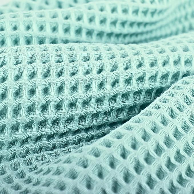 PÜSKÜL Premium Waffle Bath Towels Set of 2 - Organic 100% Turkish Cotton Bath Towel - Quick Dry, Absorbent, Light, Thin, 32x63 Large Waffle Towels for Bathroom (Ice Green Bath Towels - Pack of 2)