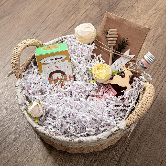 Mefleet 2 LB Crinkle Cut Paper Shred Filler Diamond White Crinkle Shredded Paper for Gift Box - Gift Basket Bag Filler - Grass Cushion Stuffing for Christmas Holiday Packaging Wrapping