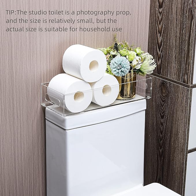 IEEK Toilet Paper Basket,Acrylic Toilet Paper Holder with Storage Modern Bathroom Tray with Handle and Non-Slip Mats for Toilet Tank Top Decorative,Clear Vanity Tray for Home Decor…