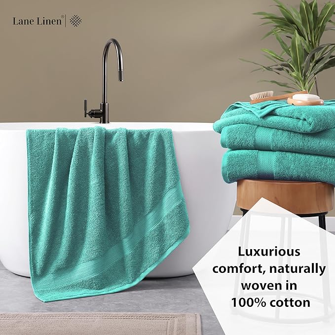 LANE LINEN Bathroom Towels Set (4 Pack)- 100% Cotton Luxury Bath Towels for Bathroom, Soft Shower Towels, Quick Dry Turkish Bath Towels, Super Absorbent Hotel Quality Bath Towel Set (28"x 54")- Teal