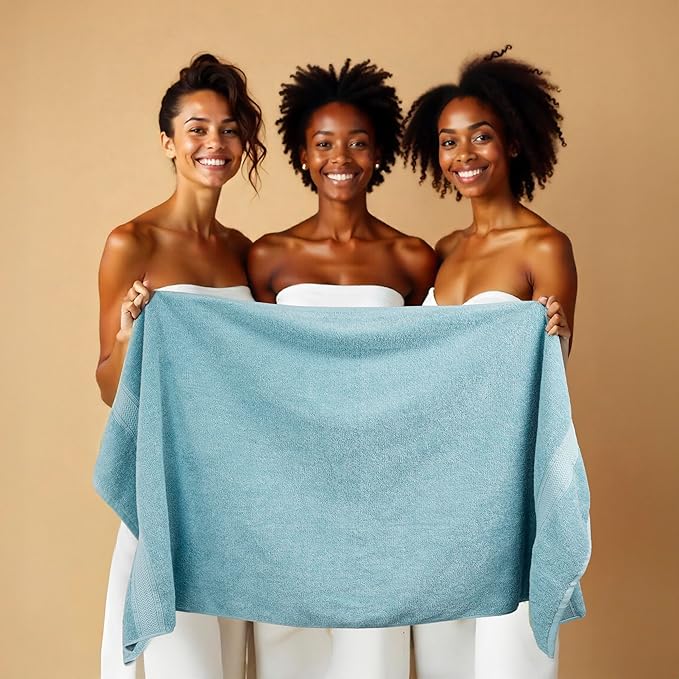 HILLFAIR 12-Piece Cotton Bath Towel Set - 600 GSM - Hotel Spa Towels - 2 Bath, 4 Hand, 6 Washcloths - Absorbent Soft Cotton - Ocean Blue