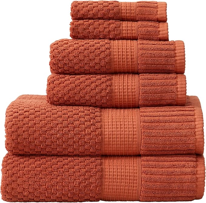 NY Loft 100% Cotton Towel Set 6 Piece Towel Set | Super Soft & Absorbent Quick-Dry 2 Bath Towels 2 Hand Towels & 2 Washcloths |Textured and Durable Cotton | Trinity Collection (6 Piece Set, Clay)