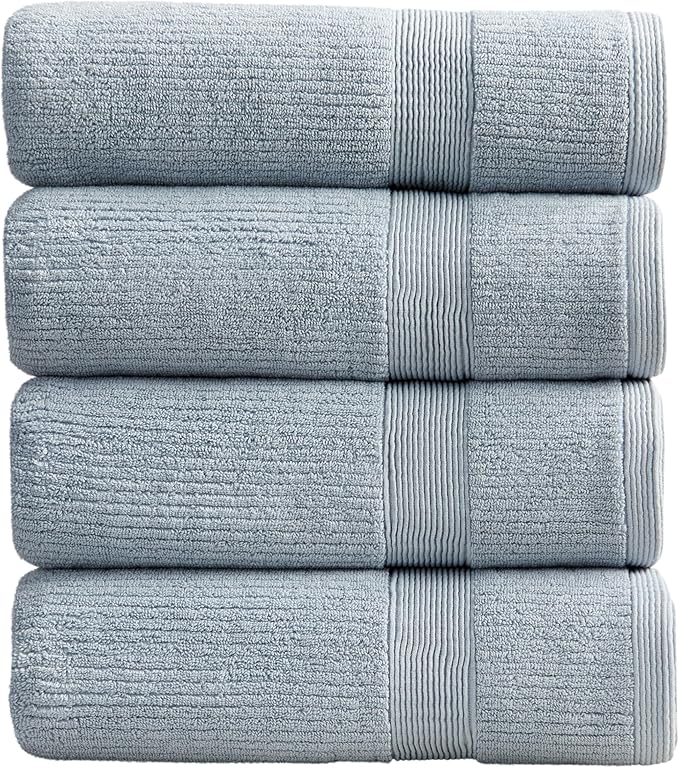 Springtree Home Blue Bath Towels Set of 4 | Ribbed Textured | 100% Combed Cotton | Absorbent Quick-Dry Towels for Bathroom | Oeko-TEX® Standard 100 Cotton | Mauro Collection - Blue Fog