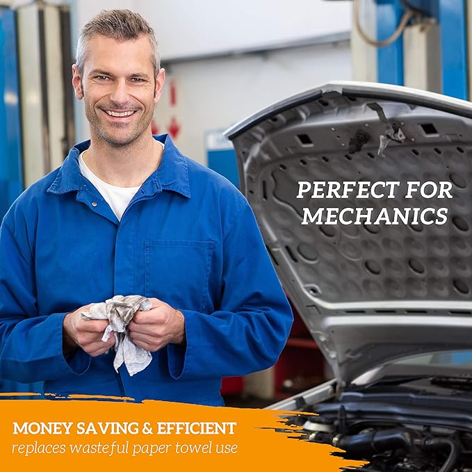 GREEN LIFESTYLE White Shop Towels 12x14, 150 Pack - 100% Cotton Super Absorbent & Durable Shop Rags, Reusable Shop Rags Bulk, Multipurpose Cleaning Towels for Automobiles, Industries, Garage and Home