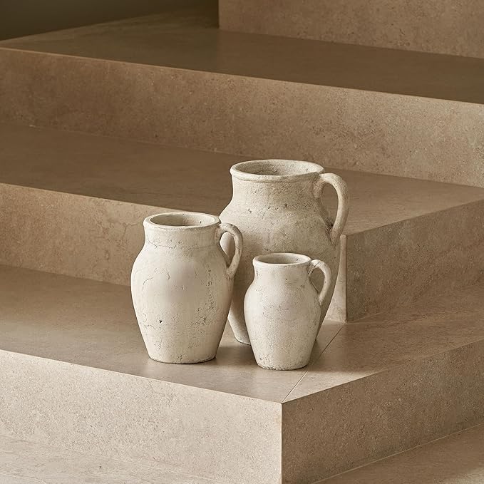 LB2 Rustic Ceramic Vase, 10.6" Tall Zen Style vase, Terra Cotta Pitcher, Distressed Farmhouse Decor, Pottery Decorative Flower Vase for Home Decor