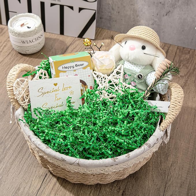 Mefleet 2 LB Crinkle Cut Paper Shred Filler Green Crinkle Shredded Paper for Gift Box - Gift Basket Bag Filler - Grass Cushion Stuffing for Christmas Holiday Packaging Wrapping