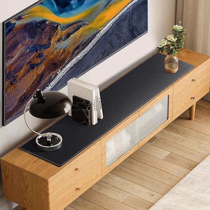 CENNBIE Console Table Leather Cover - 70.8 x 11.8 Inches Sofa Table Narrow Long Mat - TV/Media/Gaming/Center Console Table Protector Pad for Narrow Side Table, Sideboard, Entryway Table (Black)
