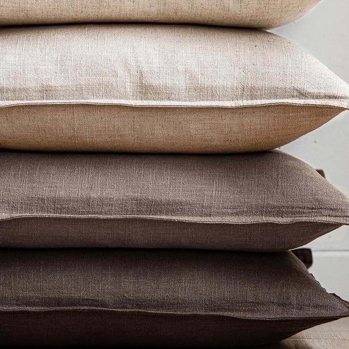 Foindtower Set of 2, Decorative Linen Soild Throw Pillow Covers Soft Accent Euro Cushion Case Farmhouse Neutral Pillowcase for Chair Couch Sofa Bedroom Living Room Home Decor 24 x 24 Inch Light coffee