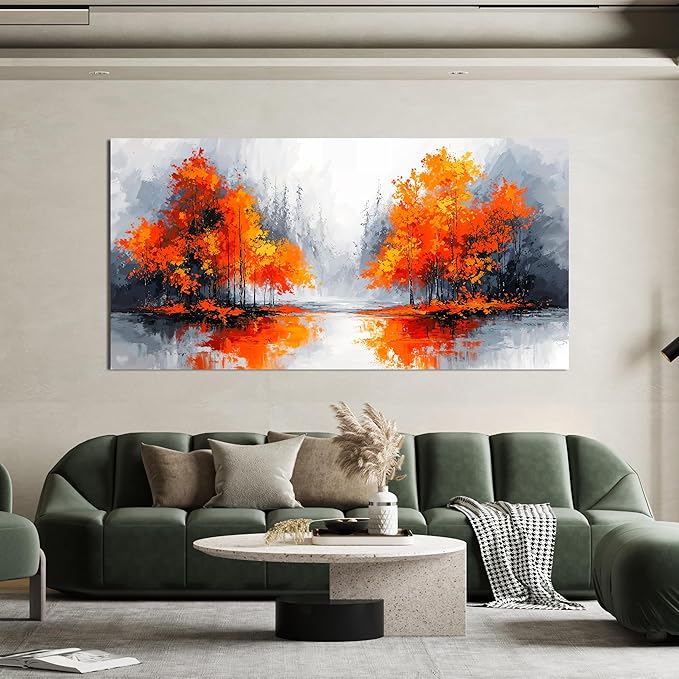 Canvas Wall Art Decor Modern Large Wall Art for Living Room Canvas Art Wall Decorations Fall Orange Artwork for Walls Oversized Black and White Wall Art Prints Bedroom Office Home Decor 29" X 58"