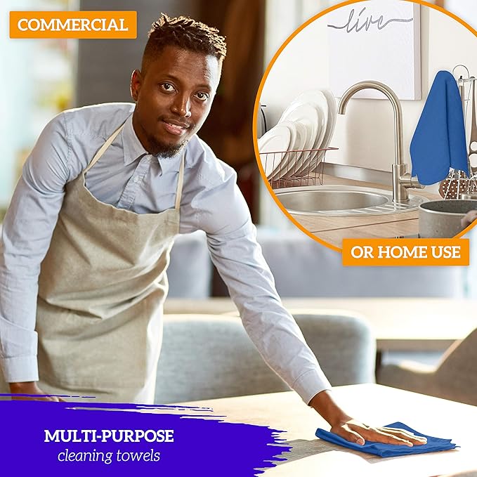 GREEN LIFESTYLE Blue Shop Towels 12x14, 600 Pack, 100% Cotton Super Absorbent & Durable Shop Rags, Reusable Shop Rags Bulk, Multipurpose Cleaning Towels for Automobiles, Industries, Garage and Home