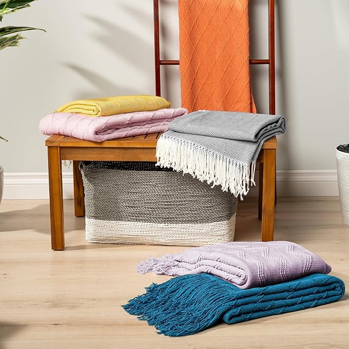 PAVILIA Light Gray Herringbone Throw for Couch, Decorative Outdoor Accent Blanket, Faux Cashmere, 50x60