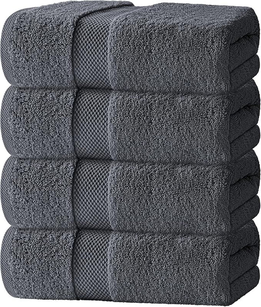 Luxury White Bath Towels Large - 100% Soft Cotton 700 GSM | Absorbent Hotel Bathroom Towel | 27 inch X 54 inch | Set of 4 | Gray