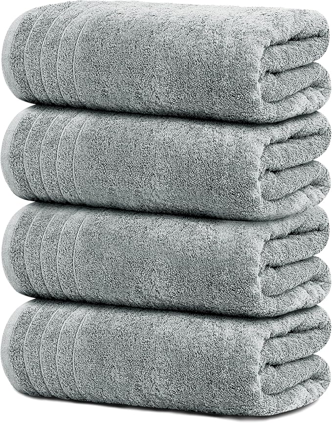 Tens Towels Pack of 4 Extra Large Bath Towels 30 x 60 Inches, 100% Cotton, Larger & Lighter Weight, Quicker to Dry, Super Soft and Absorbent, Perfect for Bathroom, Cool Grey