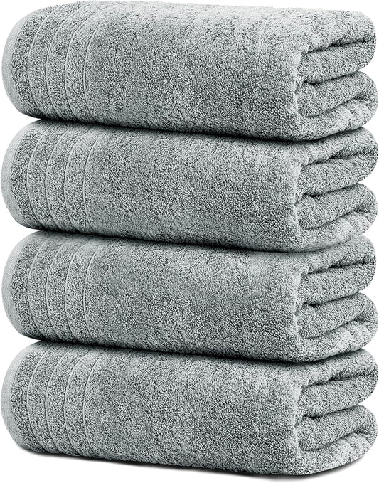 Tens Towels Pack of 4 Extra Large Bath Towels 30 x 60 Inches, 100% Cotton, Larger & Lighter Weight, Quicker to Dry, Super Soft and Absorbent, Perfect for Bathroom, Cool Grey