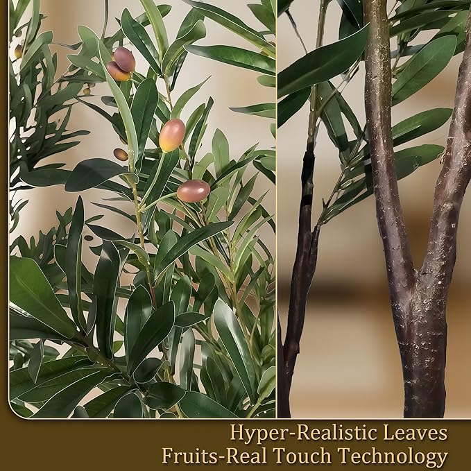 5ft Real-Touch Olive Tree 2-Pack with 1390 Leaves & 86 Olives, Artificial Olive Plant in Pot, Faux Olive Tree for Indoor Decor, Office, Mediterranean Home Decoration