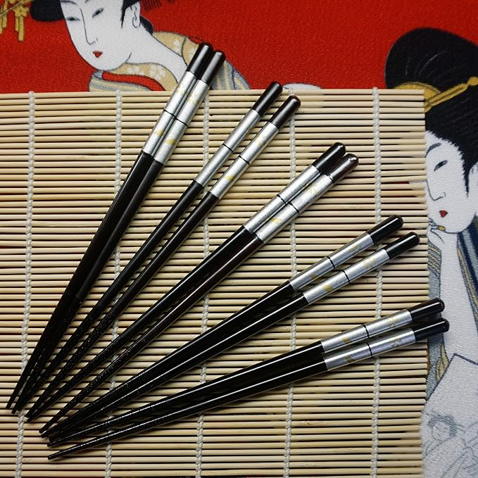 JapanBargain 4508x10, Bamboo Chopsticks Reusable Japanese Chinese Korean Wood Chop Sticks Hair Sticks 5 Pair Gift Boxed Set Dishwasher Safe, 9 inch, Brown, Sakura Cherry Blossom, Set of 10