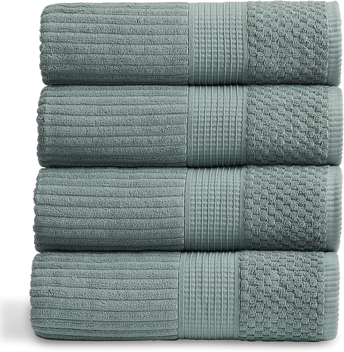 Springtree Home 100% Cotton Bath Towel Set of 4 | Super Soft & Absorbent with Quick-Dry Fibers | 4 Bath Towels | Textured and Durable Cotton | Krista Collection - Silver Blue