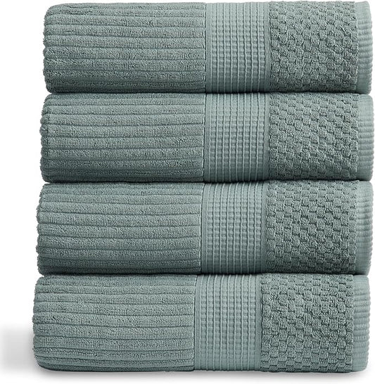 Springtree Home 100% Cotton Bath Towel Set of 4 | Super Soft & Absorbent with Quick-Dry Fibers | 4 Bath Towels | Textured and Durable Cotton | Krista Collection - Silver Blue