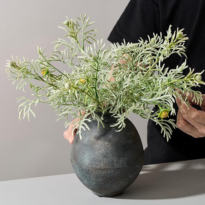 Ceramic Flower Vase, 6.22 Inch Rustic Farmhouse Vase Home Decor, Handcrafted Vintage Pottery Vase, Small Terracotta Vases for Living Room, Table, Shelf, Fireplace - Black Bronze